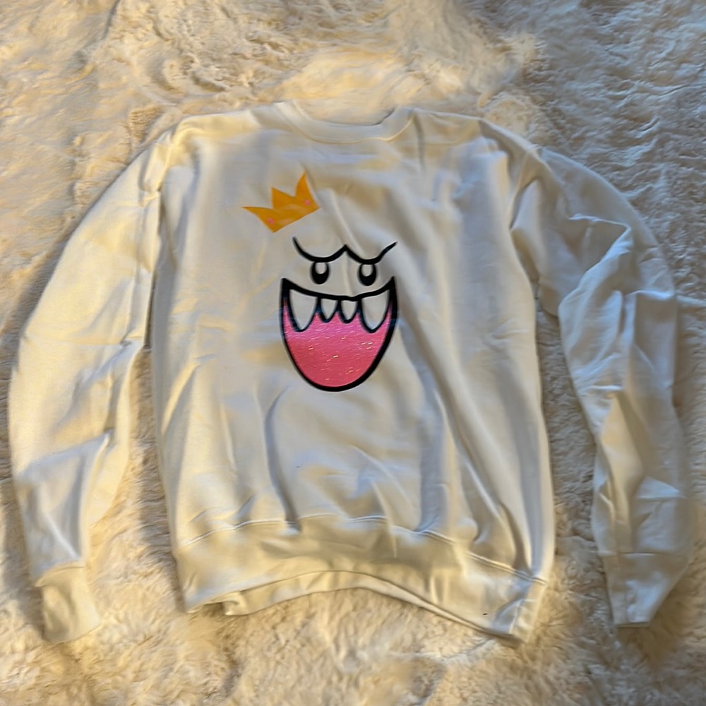 Super Mario King Boo sweatshirt. Hanes size small crew neck. White.